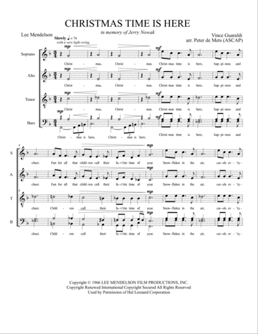 Christmas Time Is Here 4-Part scores gallery preview page 1