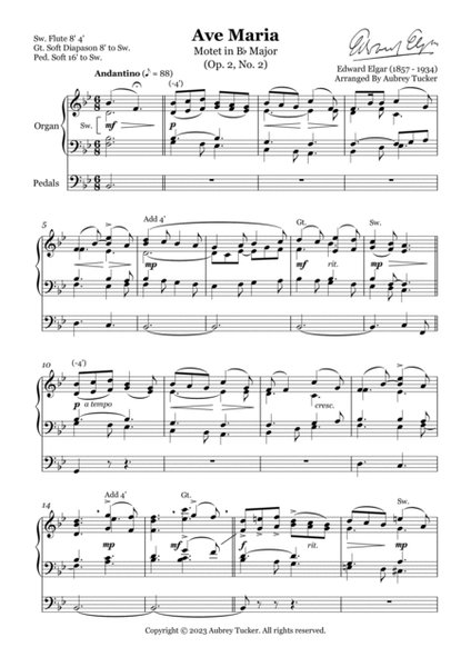 Organ: Ave Maria (Motet in Bb Major, Op. 2, No. 2) - Edward Elgar image number null