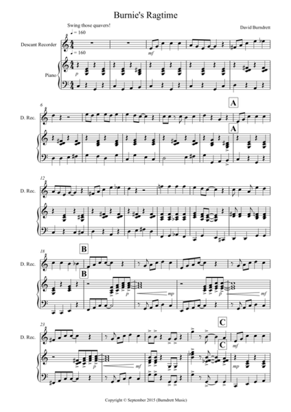 Burnie's Ragtime for Recorder and Piano image number null