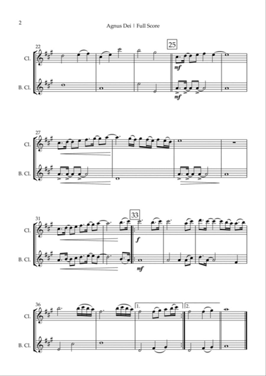 Agnus Dei Clarinet Duet scores gallery preview page 2