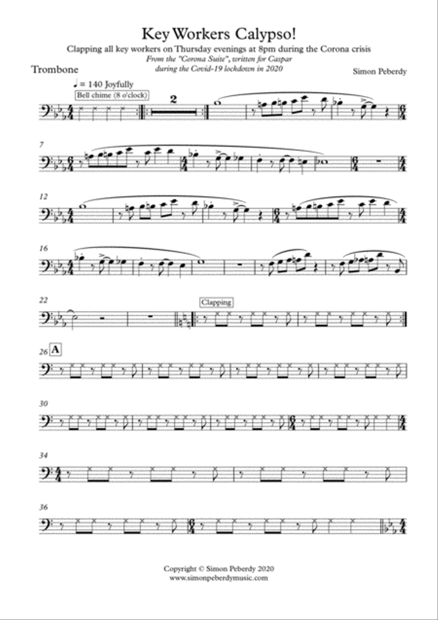 Key Workers Calypso for Trombone and Piano from the Corona Suite by Simon Peberdy image number null