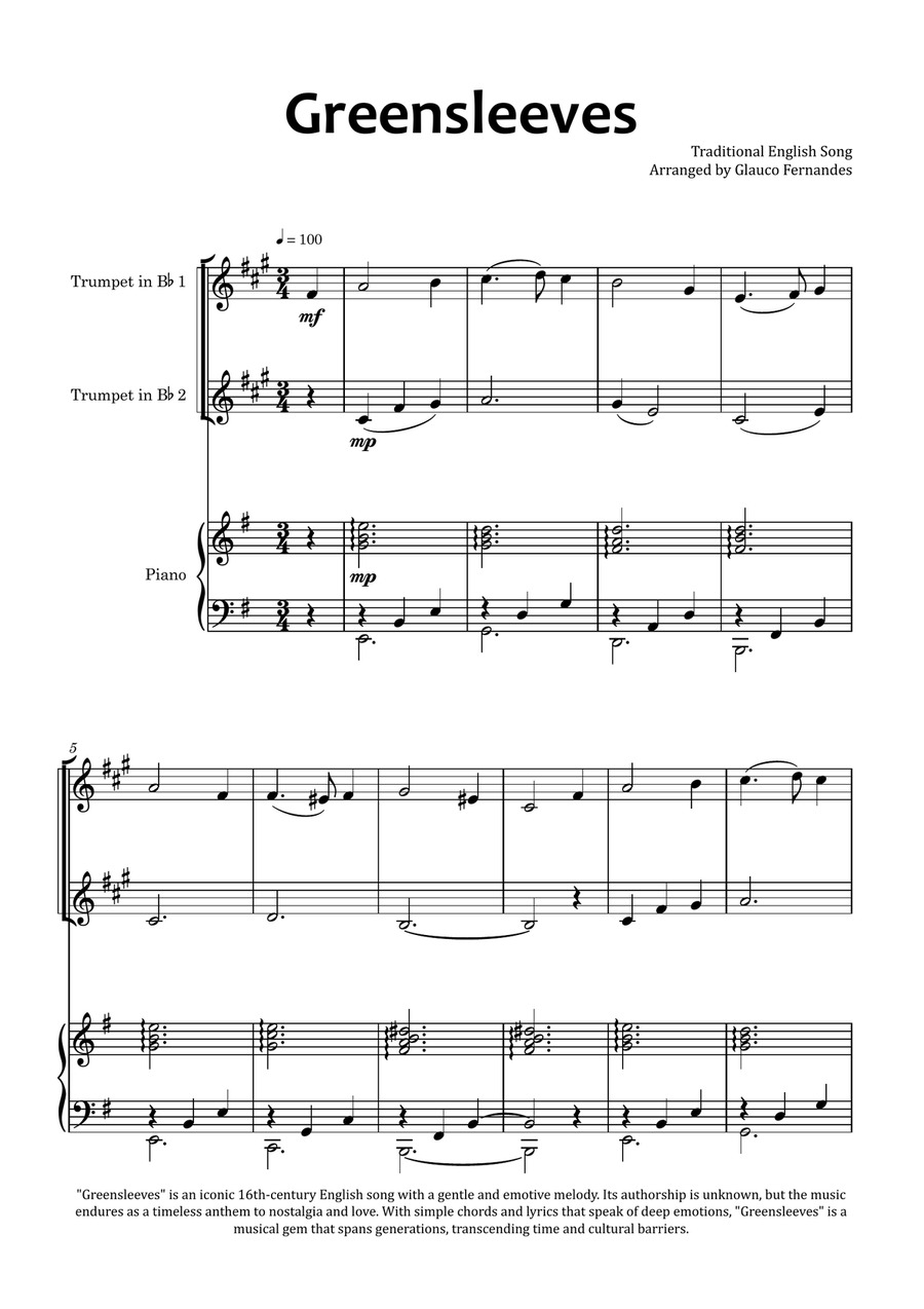 Greensleeves Trumpet Duet scores gallery preview page 1