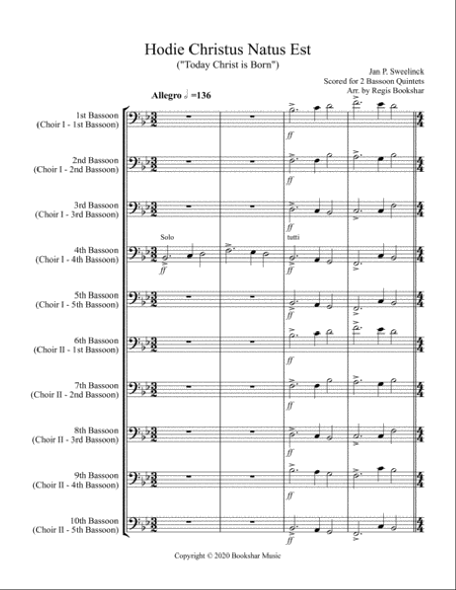 Hodie Christus Natus Est (2 Bassoon Quintets) Woodwind Ensemble scores gallery preview page 1