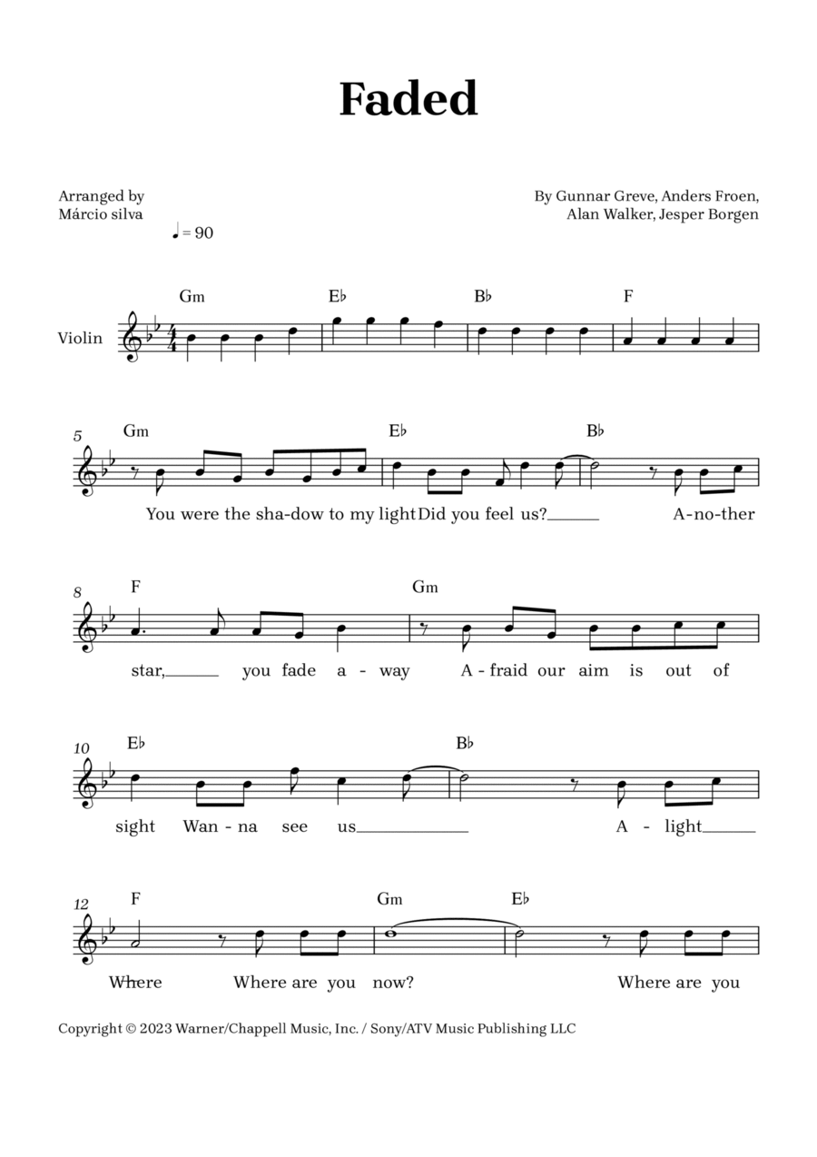 Faded Violin Solo scores gallery preview page 1