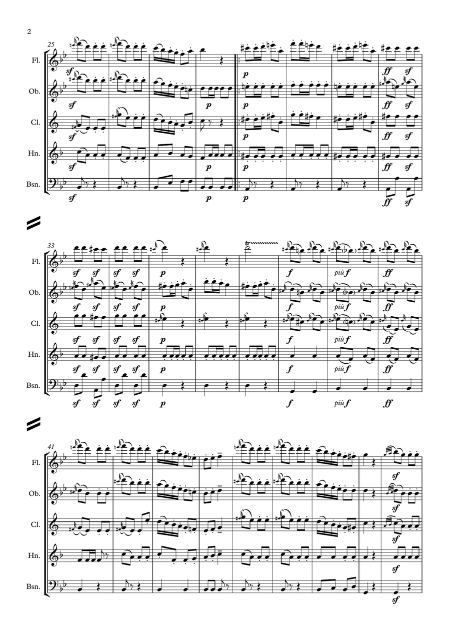 Beethoven: Turkish March (Ruins of Athens Op.113) - wind quintet Woodwind Quintet scores gallery preview page 2