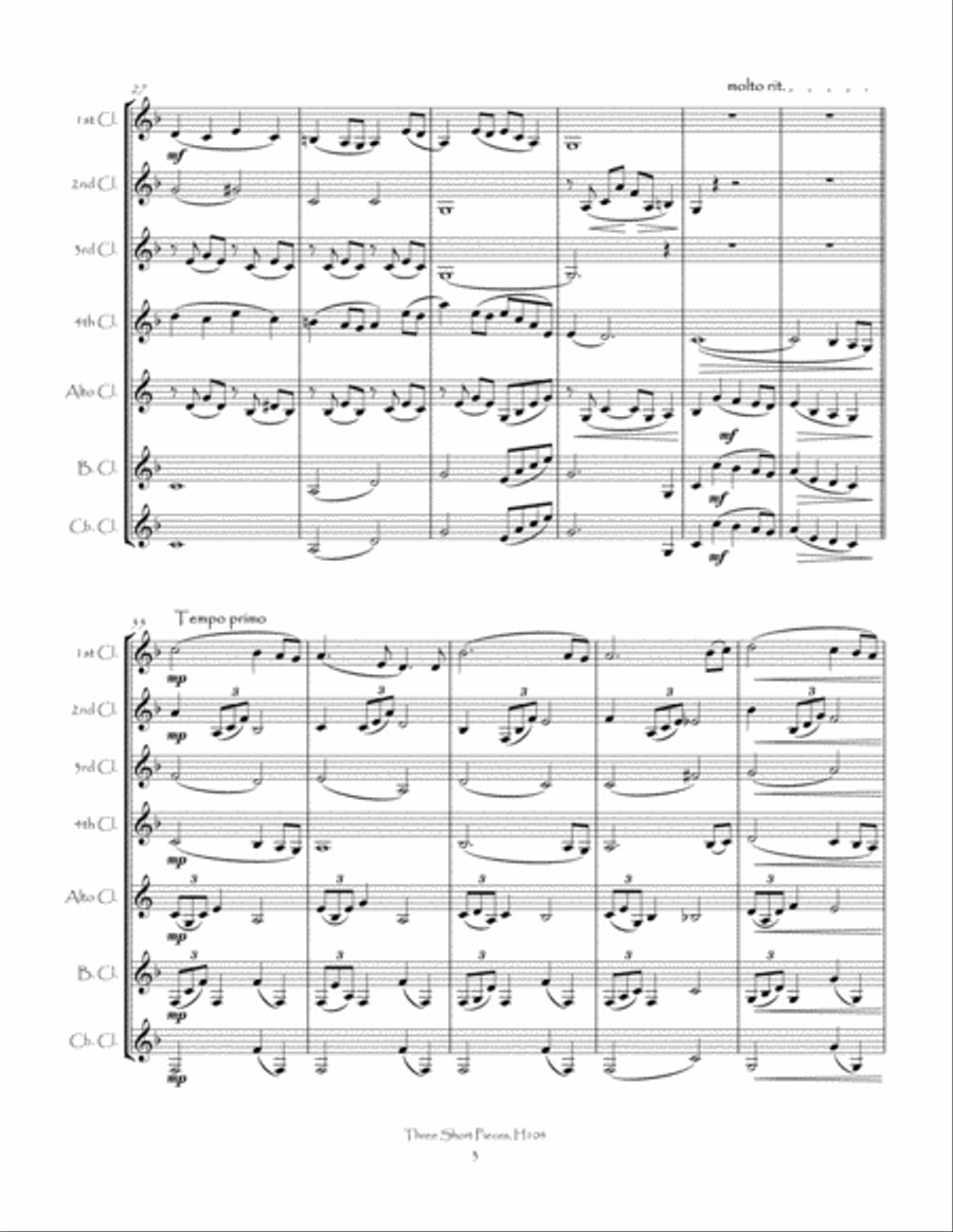 Three Short Pieces H104 for Clarinet Choir Clarinet Choir scores gallery preview page 5
