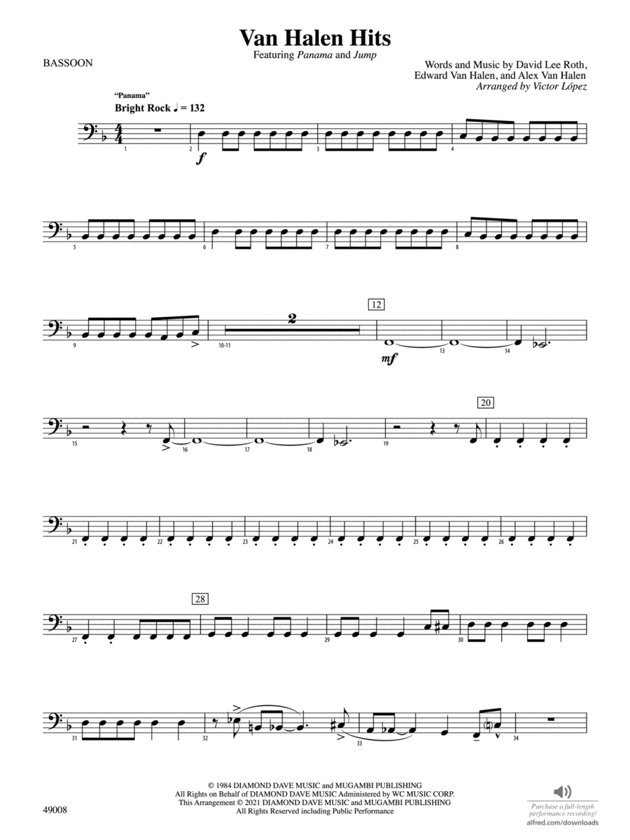 Van Halen Hits: Bassoon Full Orchestra scores gallery preview page 1