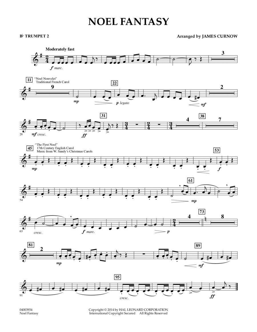 Noel Fantasy - Bb Trumpet 2 Concert Band scores gallery preview page 1