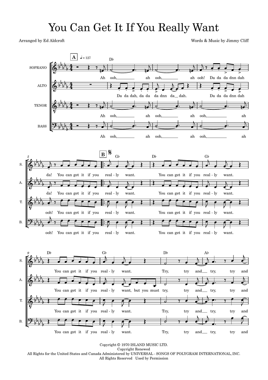You Can Get It If You Really Want (arr. Ed Aldcroft) 4-Part scores gallery preview page 1