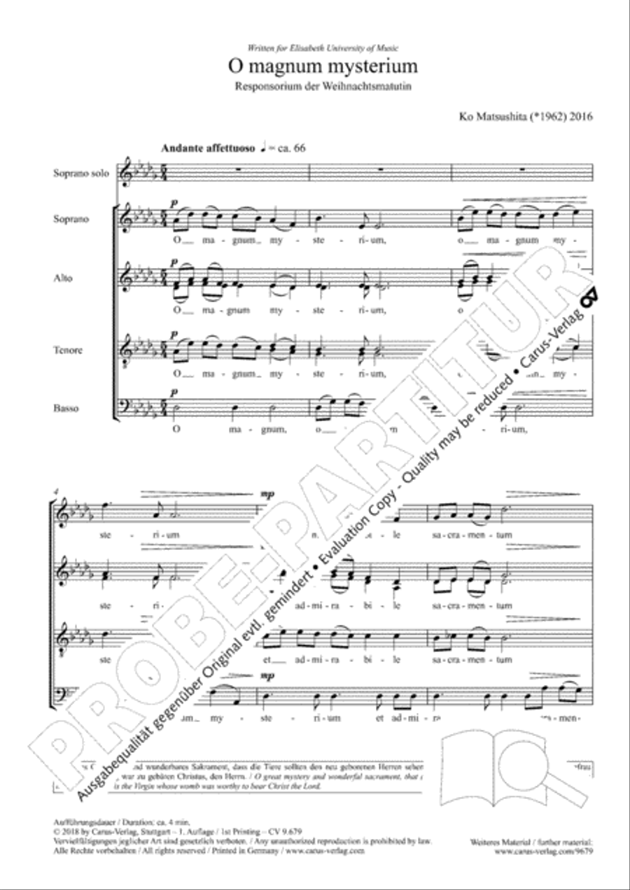 O magnum mysterium O magnum mysterium 4-Part scores gallery preview page 3