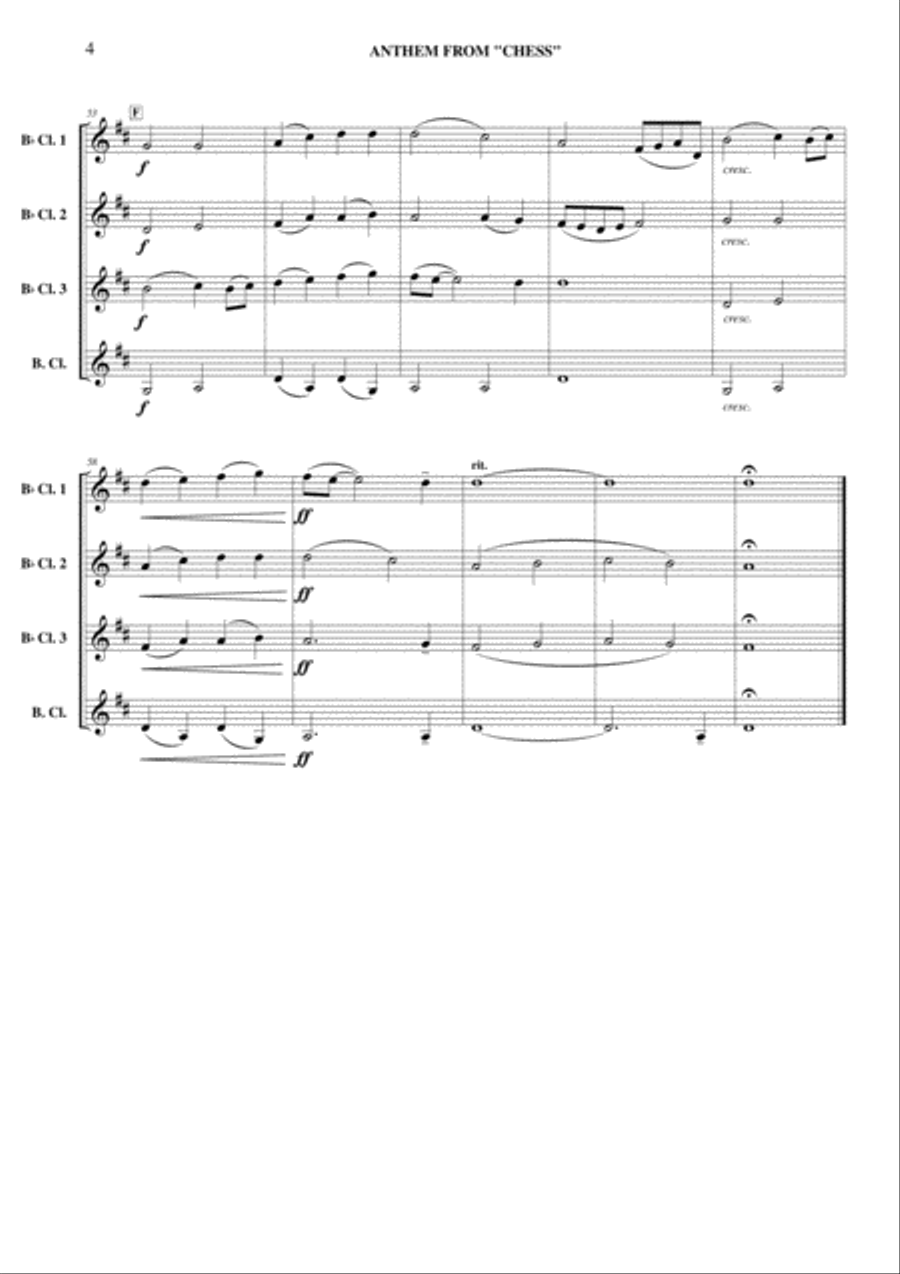 Anthem (from Chess) Clarinet Quartet scores gallery preview page 5