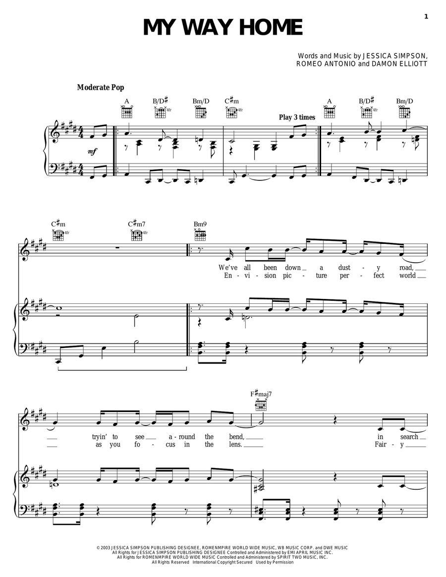 My Way Home Piano, Vocal, Guitar scores gallery preview page 1