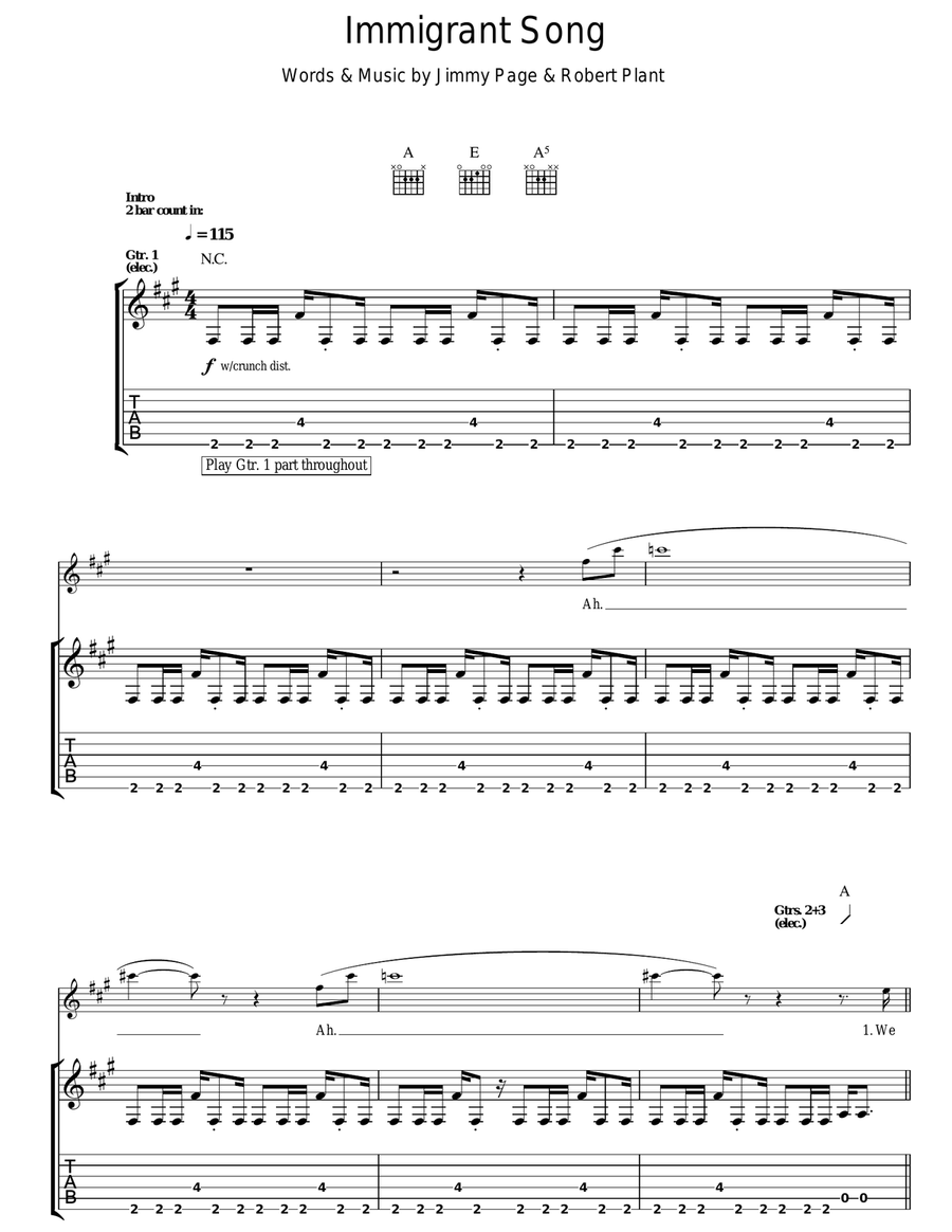 Immigrant Song Immigrant Song Acoustic Guitar scores gallery preview page 1