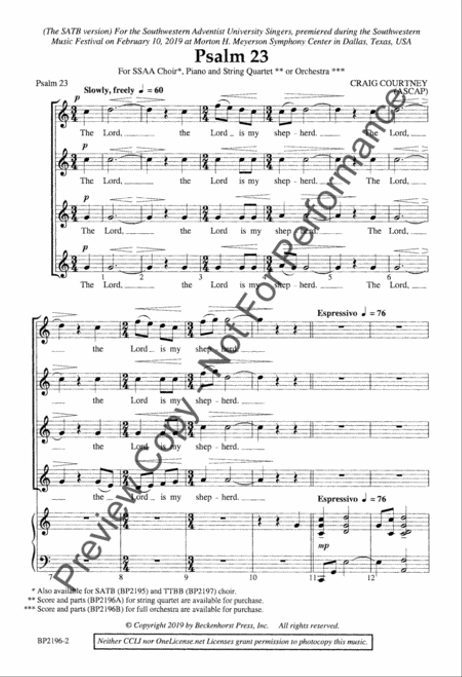 Psalm 23 - Courtney - SSAA SSAA scores gallery preview page 3