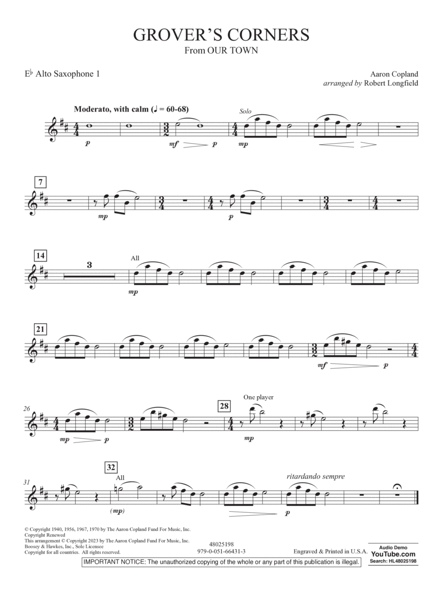 Grover's Corners (from Our Town) (arr. Robert Longfield) - Eb Alto Saxophone 1 Concert Band scores gallery preview page 1