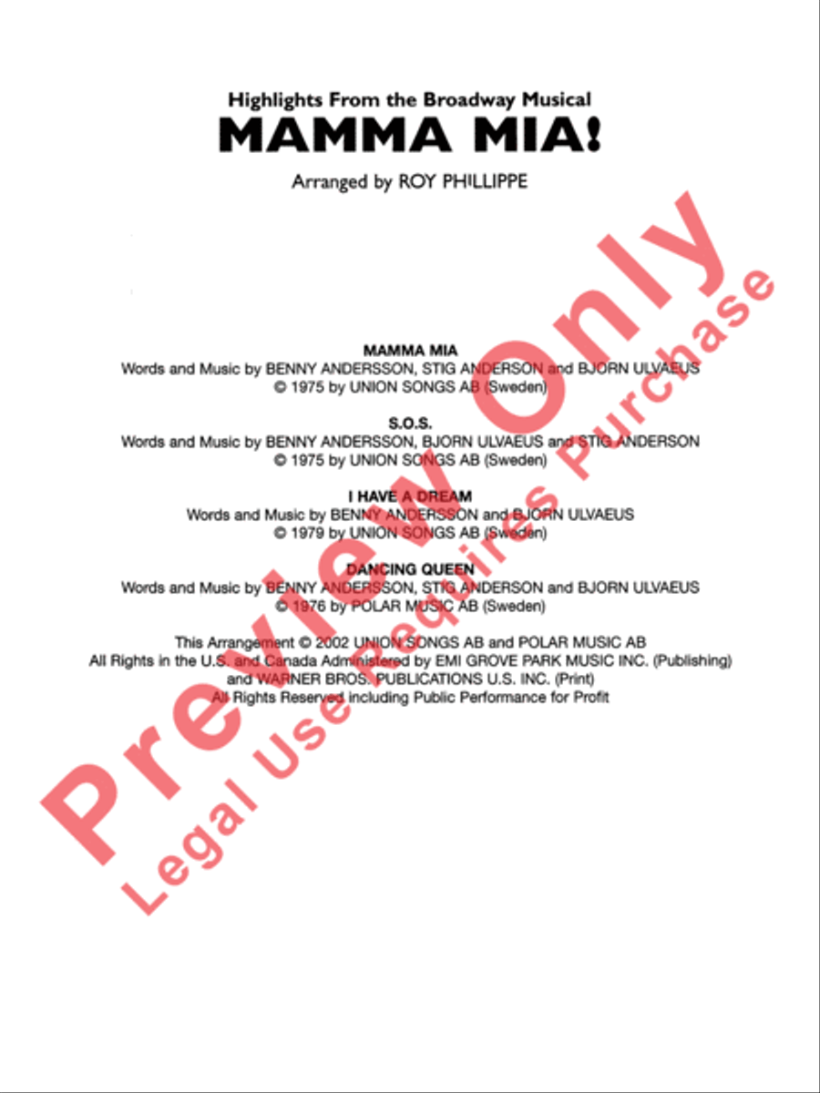 Mamma Mia! - Concert Band (Conductor's Score) Concert Band scores gallery preview page 3