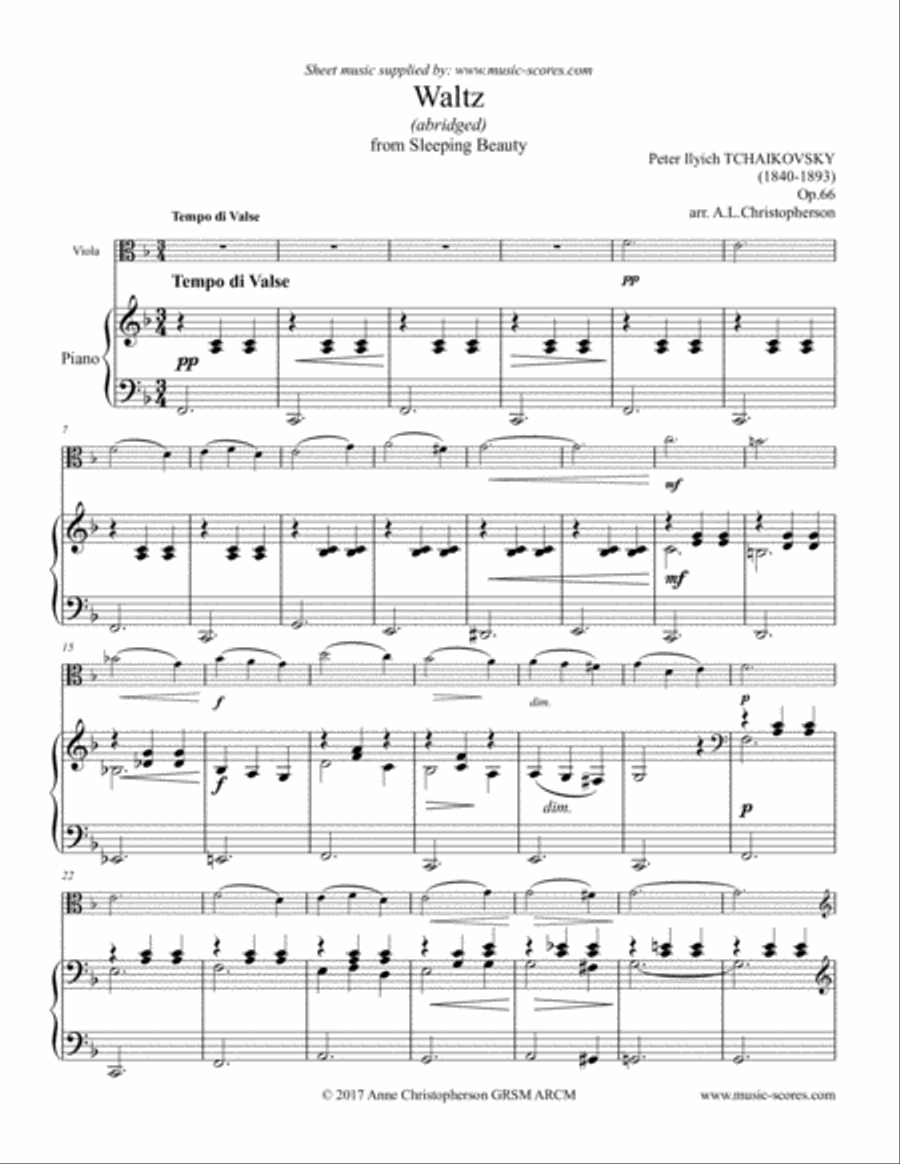 Sleeping Beauty Waltz - Viola and Piano Piano scores gallery preview page 1