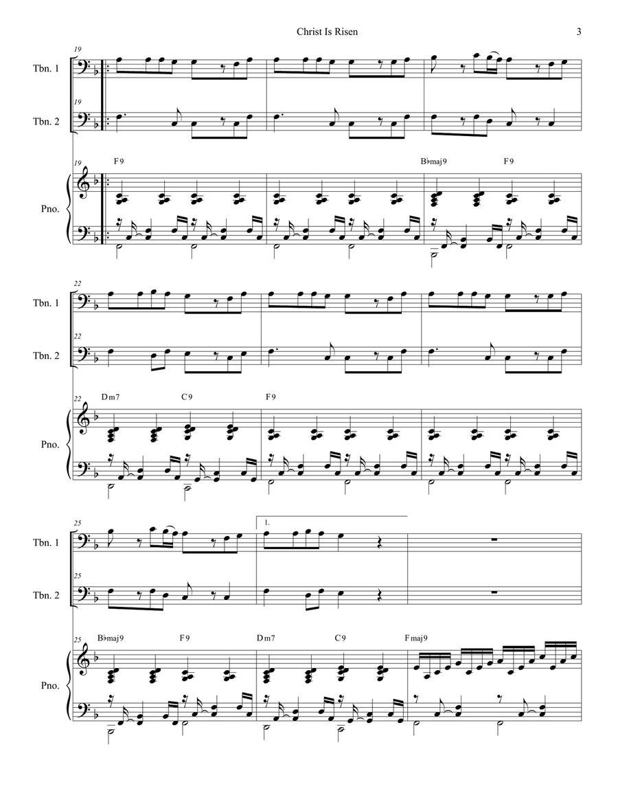 Christ Is Risen Trombone Duet scores gallery preview page 3