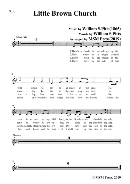 William S. Pitts-Little Brown Church,in F Major,for Voice and Piano image number null