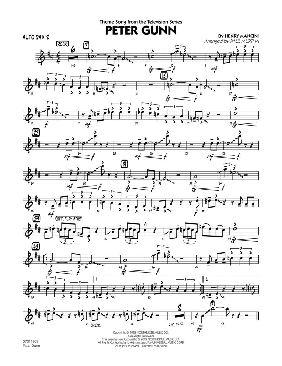 Peter Gunn - Alto Sax 2 Jazz Ensemble scores gallery preview page 1