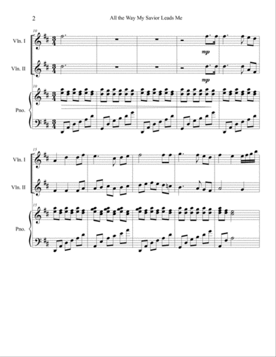 All the Way My Savior Leads Me Violin Duet with Piano Accompaniment String Duet scores gallery preview page 3