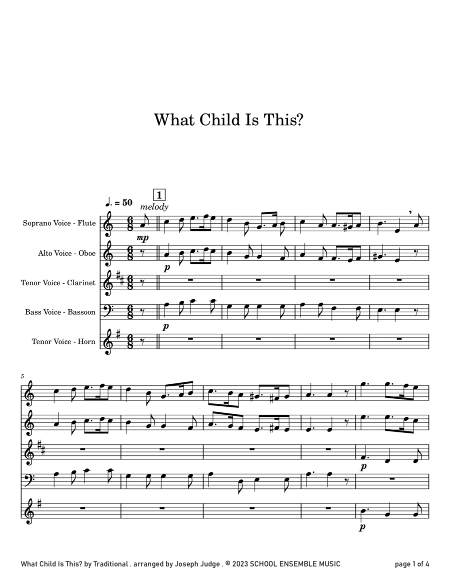 What Child Is This for Woodwind Quartet in Schools Woodwind Quartet scores gallery preview page 1