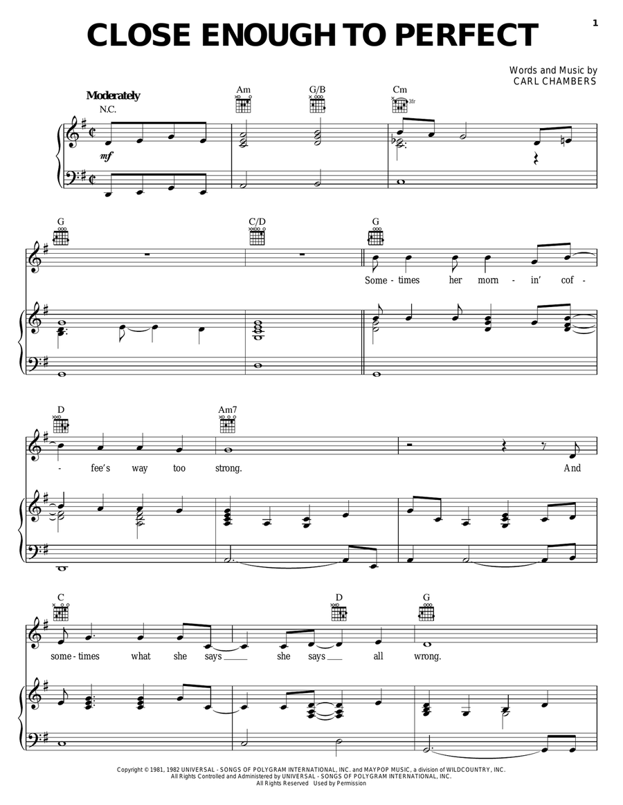 Close Enough To Perfect Close Enough To Perfect Piano, Vocal, Guitar scores gallery preview page 1