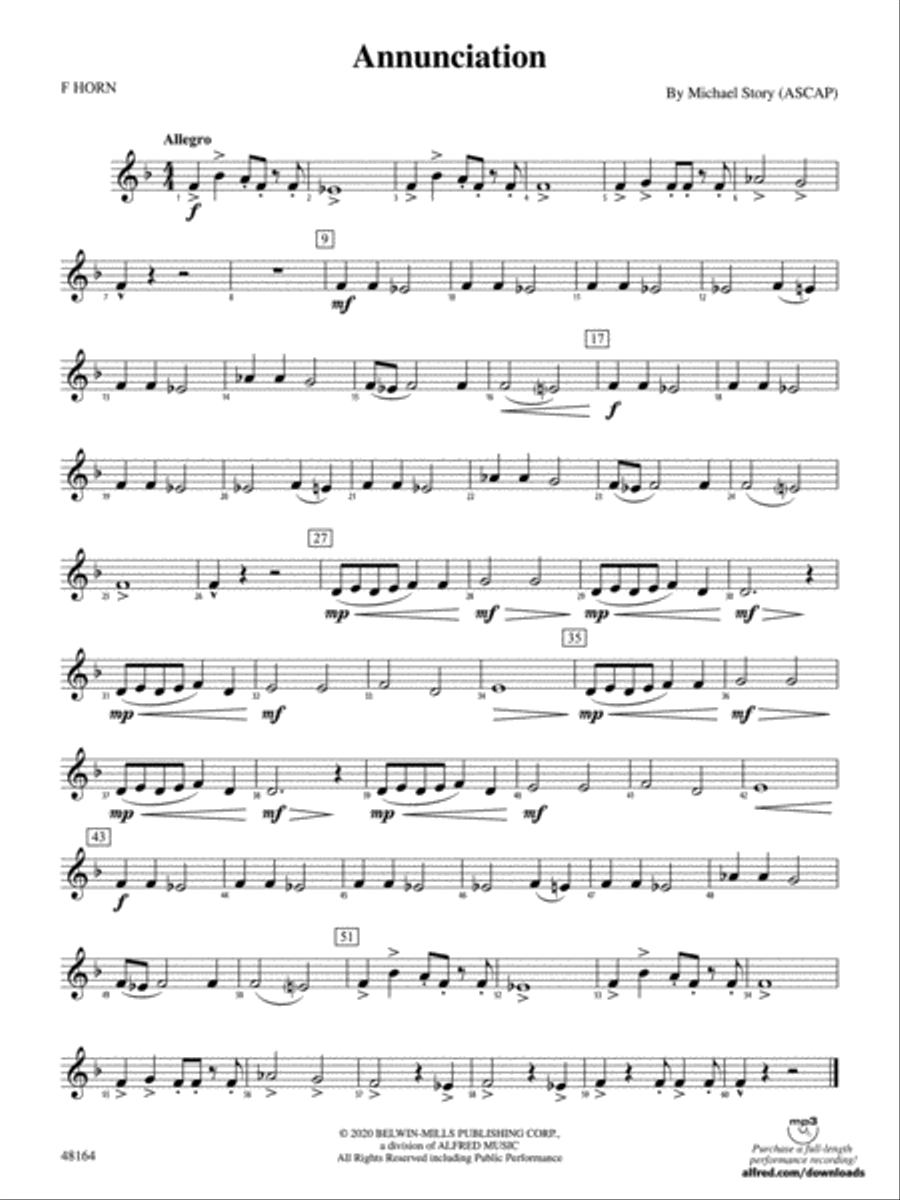 Annunciation: 1st F Horn Concert Band scores gallery preview page 1