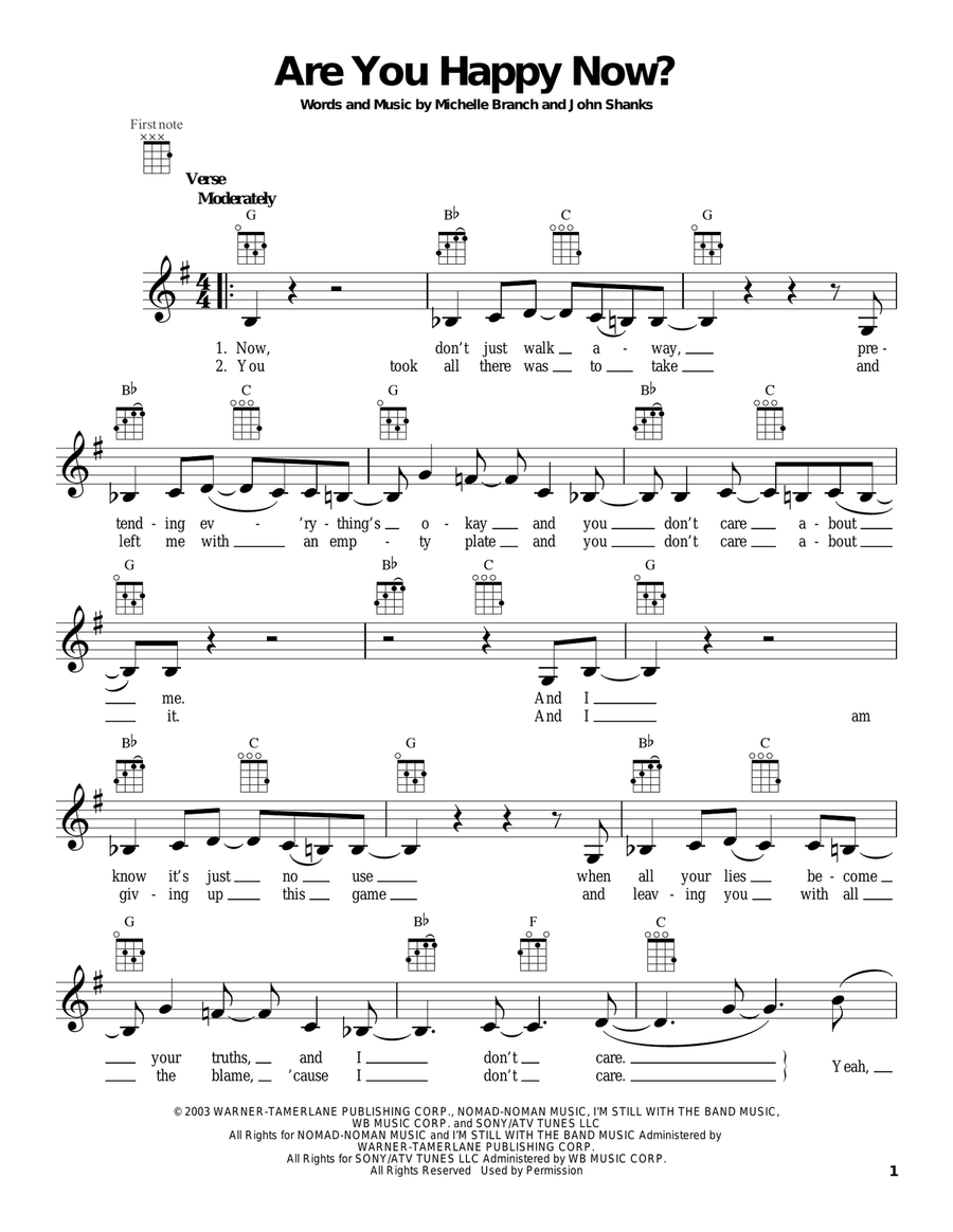Are You Happy Now? Ukulele scores gallery preview page 1
