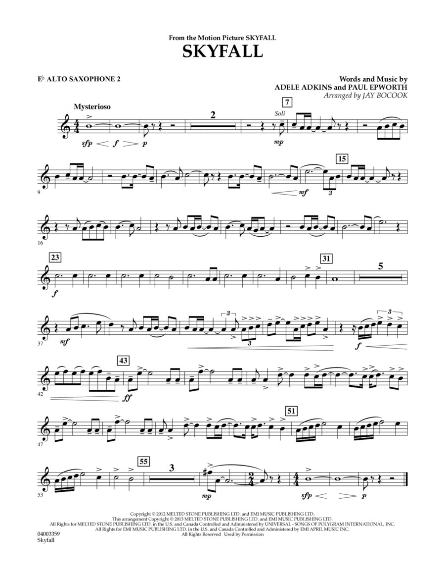 Skyfall - Eb Alto Saxophone 2 Concert Band scores gallery preview page 1