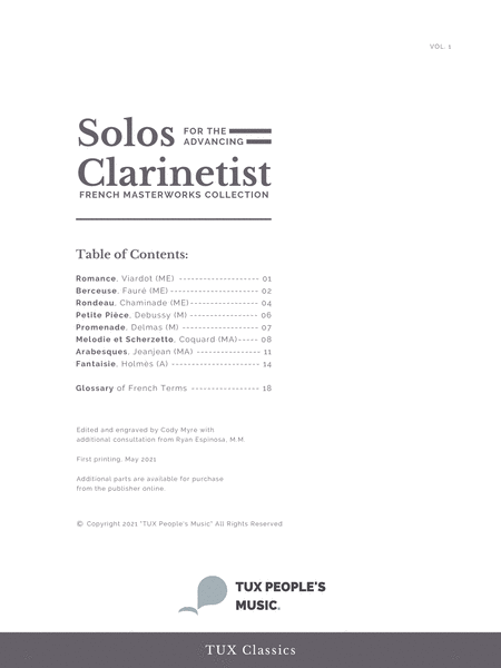 Solos for the Advancing Clarinetist, Volume 1 (French Masterworks Collection)