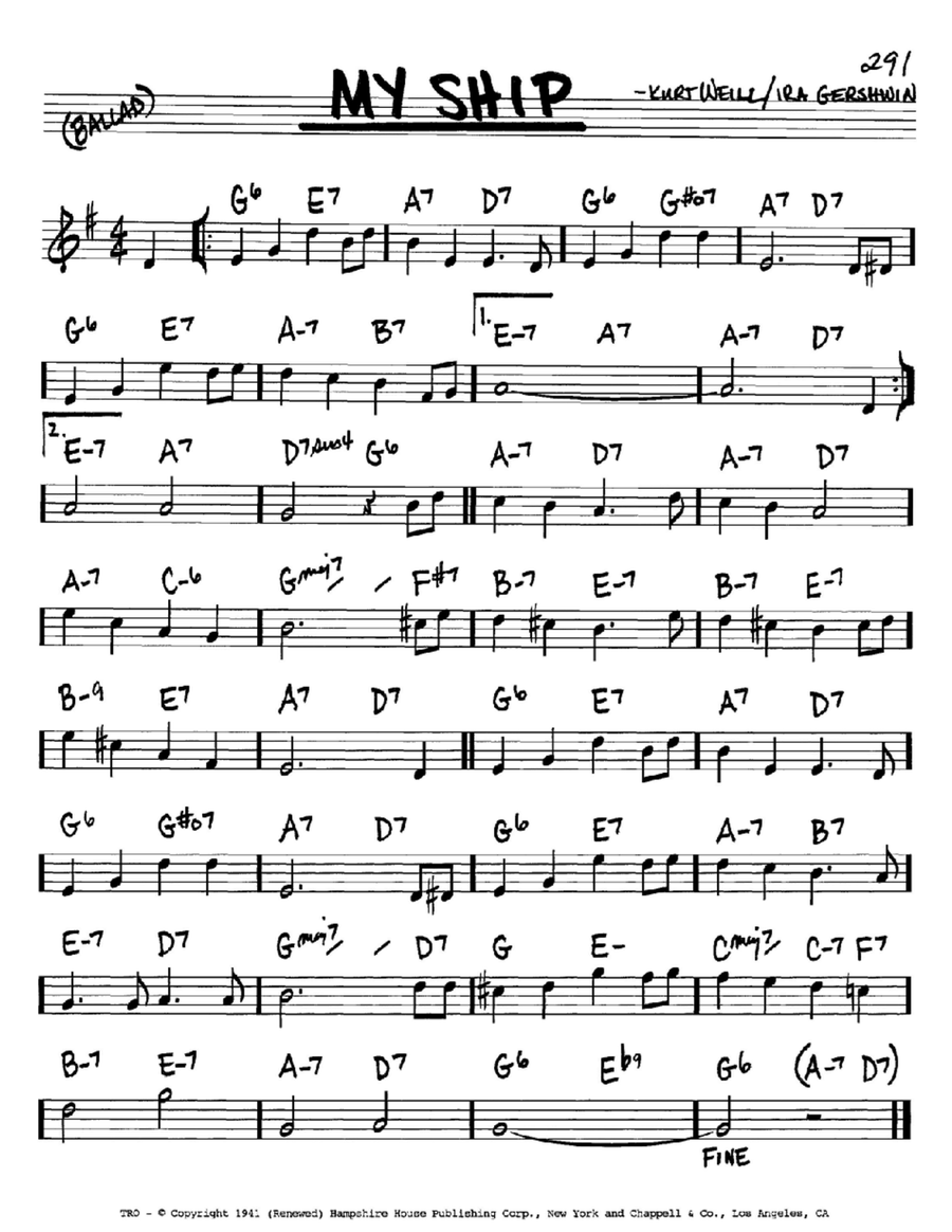 My Ship B-Flat Instrument scores gallery preview page 1