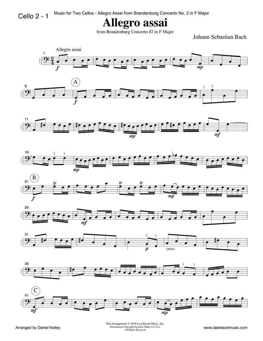 Allegro assai from Brandenburg Concerto #2 in F Major for Cello Duet (Music for Two Cellos) String Orchestra scores gallery preview page 6