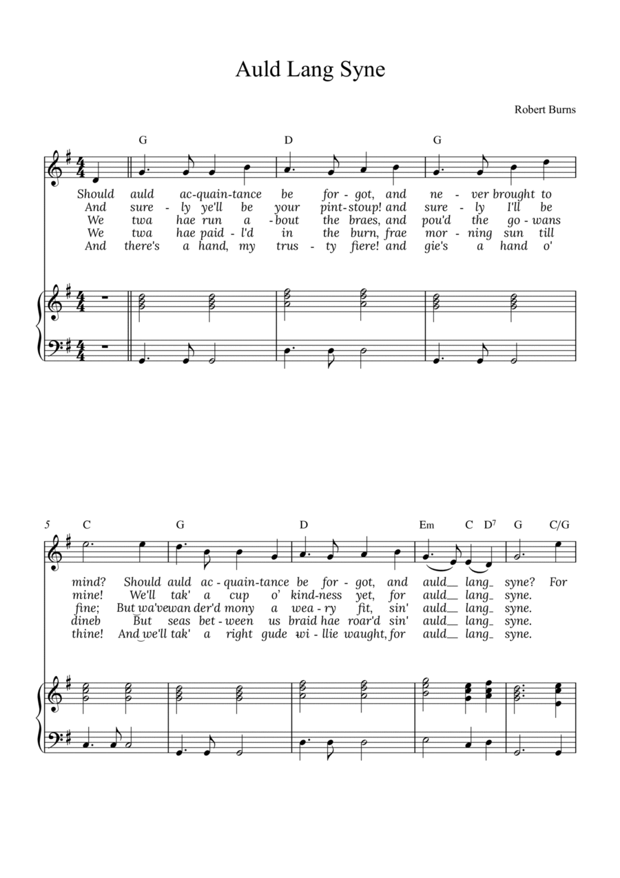Auld Lang Syne Soprano Voice scores gallery preview page 1