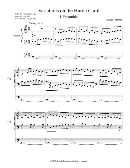 Variations on the Huron Carol for organ, by Brenda Portman