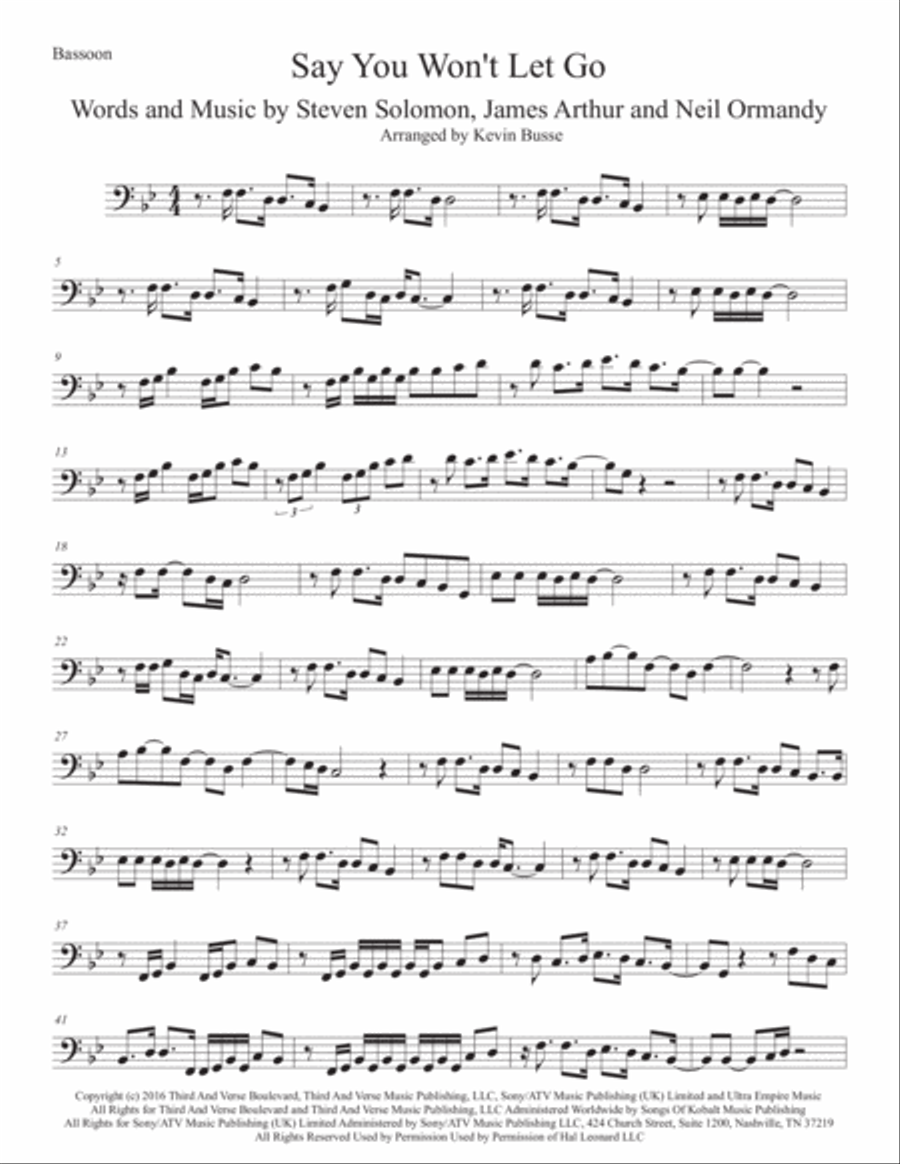 Say You Won't Let Go Bassoon Solo scores gallery preview page 1