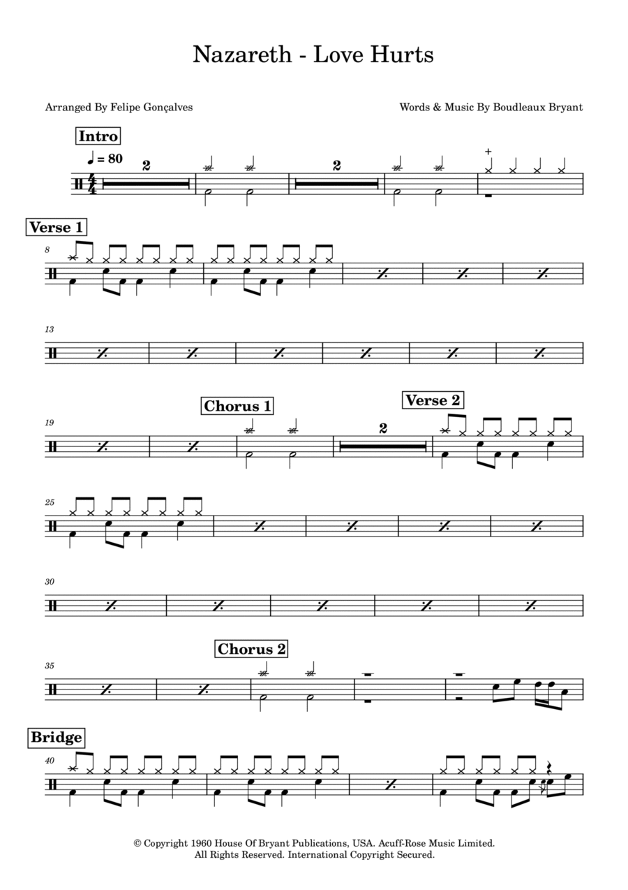 Love Hurts Drum Set scores gallery preview page 1