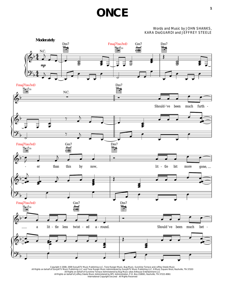 Once Piano, Vocal, Guitar scores gallery preview page 1