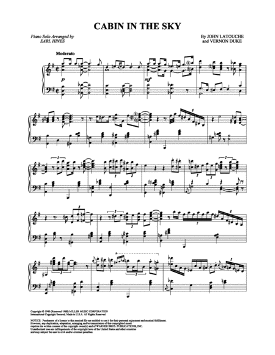 Cabin in the Sky Cabin in the Sky Piano Solo scores gallery preview page 1