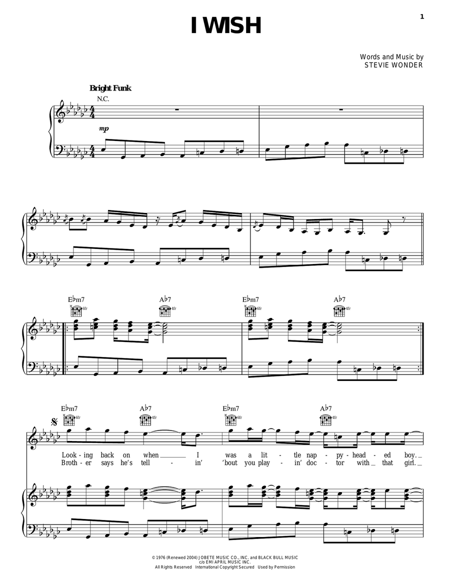 I Wish Piano, Vocal, Guitar scores gallery preview page 1