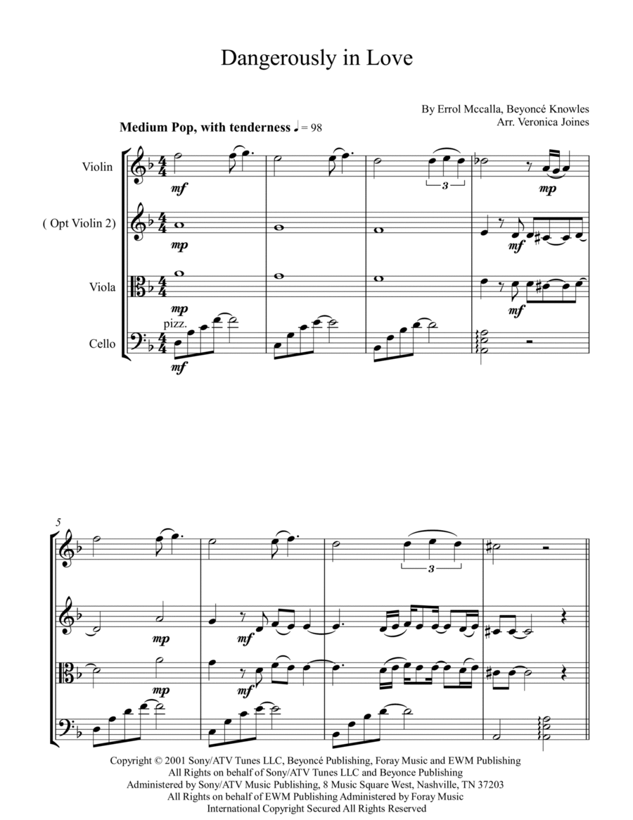 Dangerously In Love String Trio scores gallery preview page 1