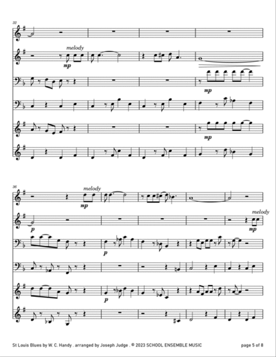 St Louis Blues by Handy for Brass Quartet in Schools Brass Quartet scores gallery preview page 5