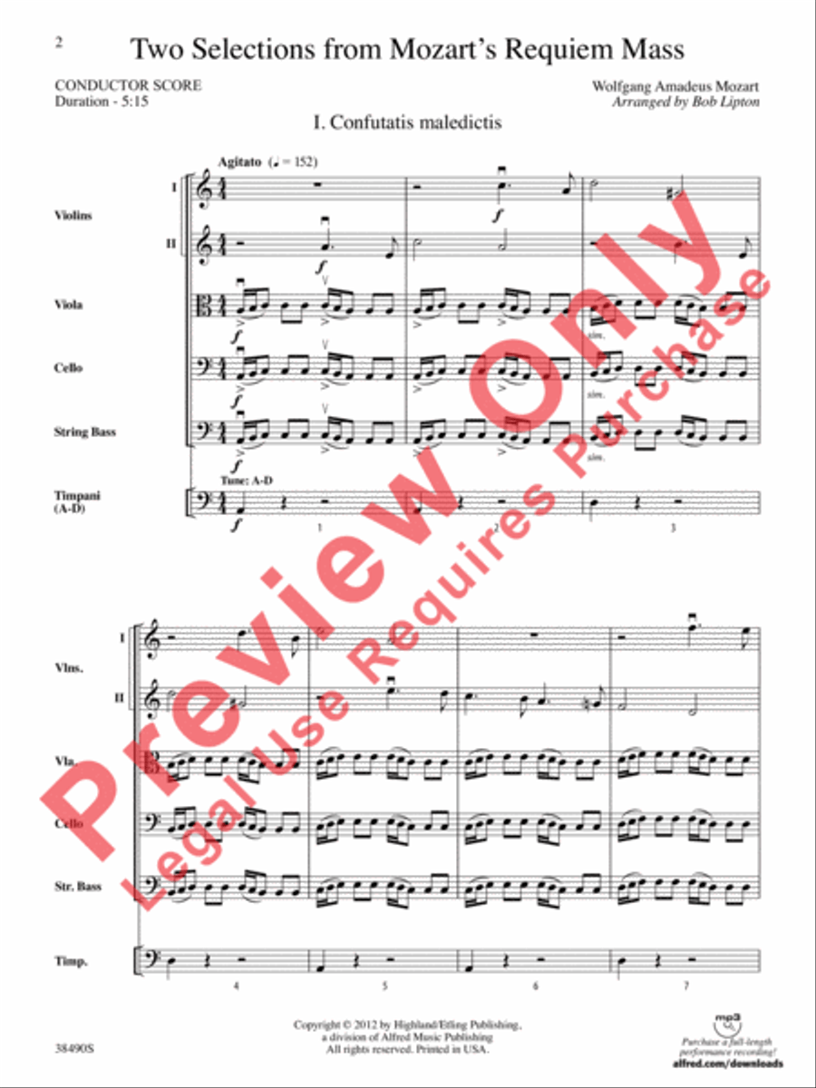 Two Selections from Mozart's Requiem Mass String Orchestra scores gallery preview page 3