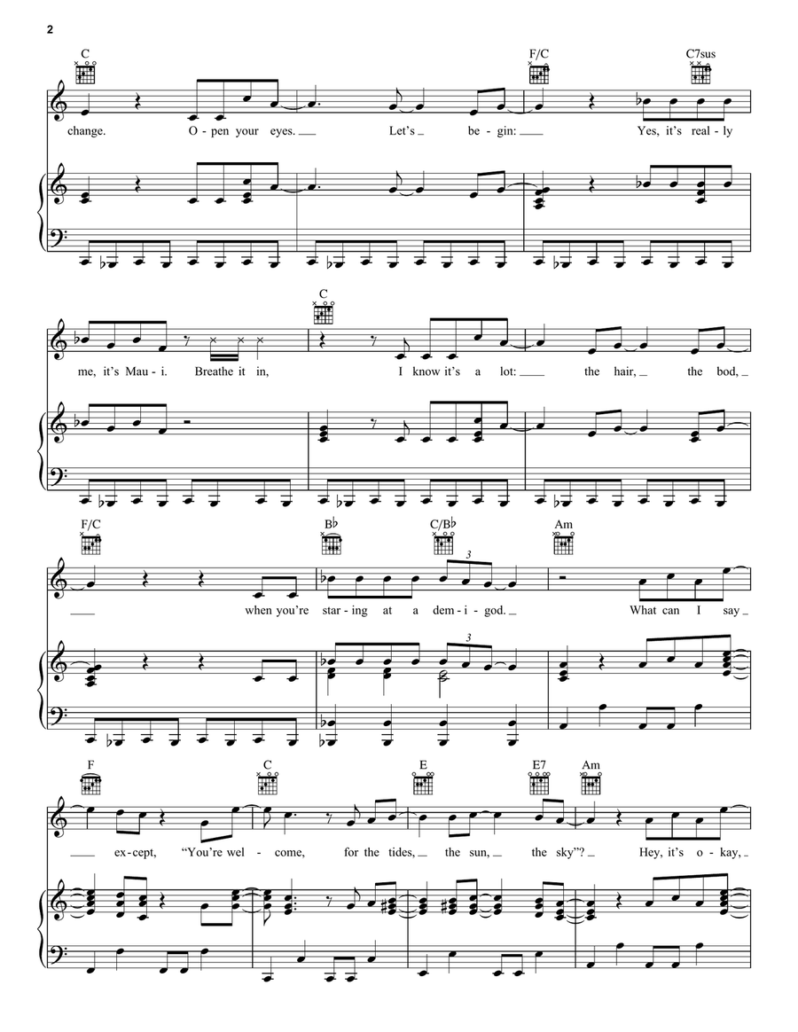 You're Welcome (from Moana) Piano, Vocal, Guitar scores gallery preview page 2