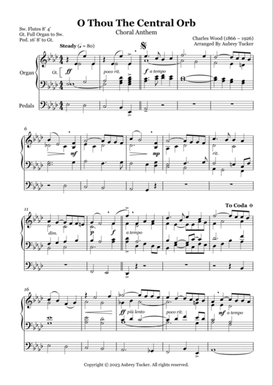 Organ: O Thou The Central Orb (Choral Anthem) - Charles Wood Choir scores gallery preview page 2