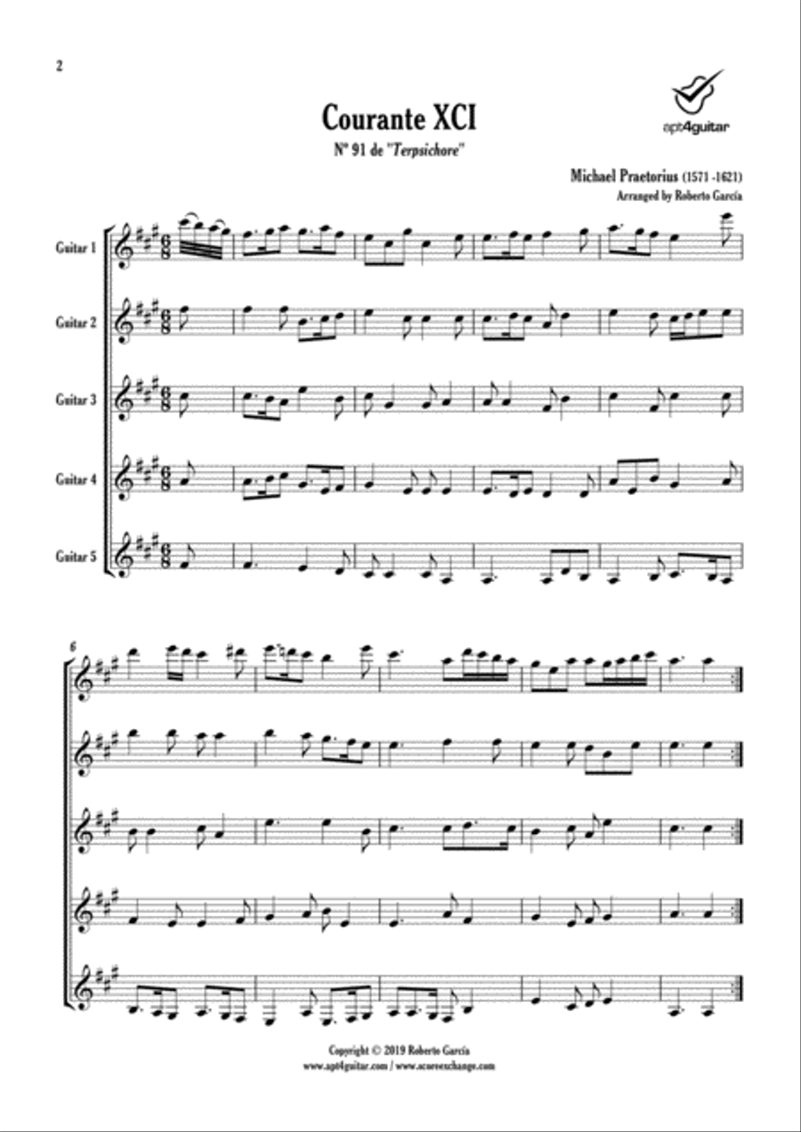 Courante XCI Courante XCI Guitar Ensemble scores gallery preview page 2