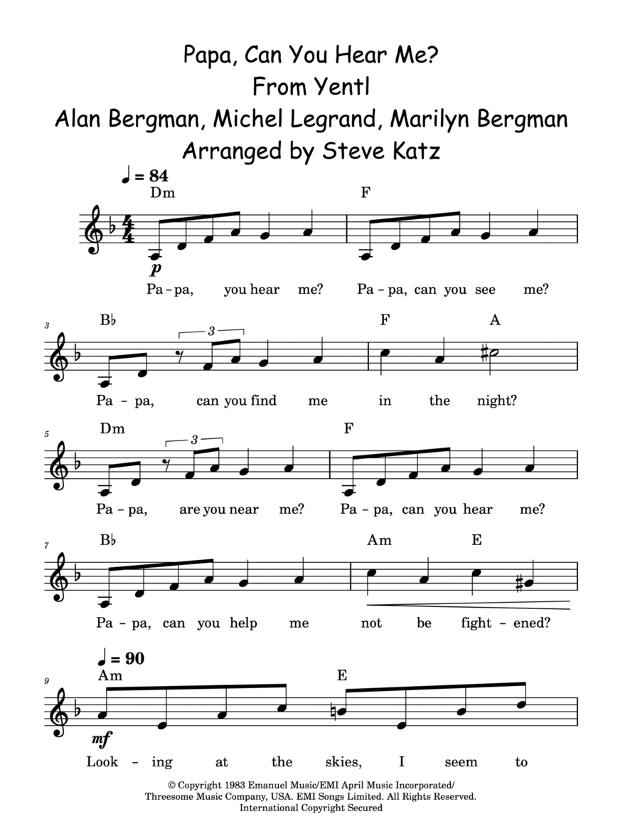 Papa, Can You Hear Me? Piano scores gallery preview page 1