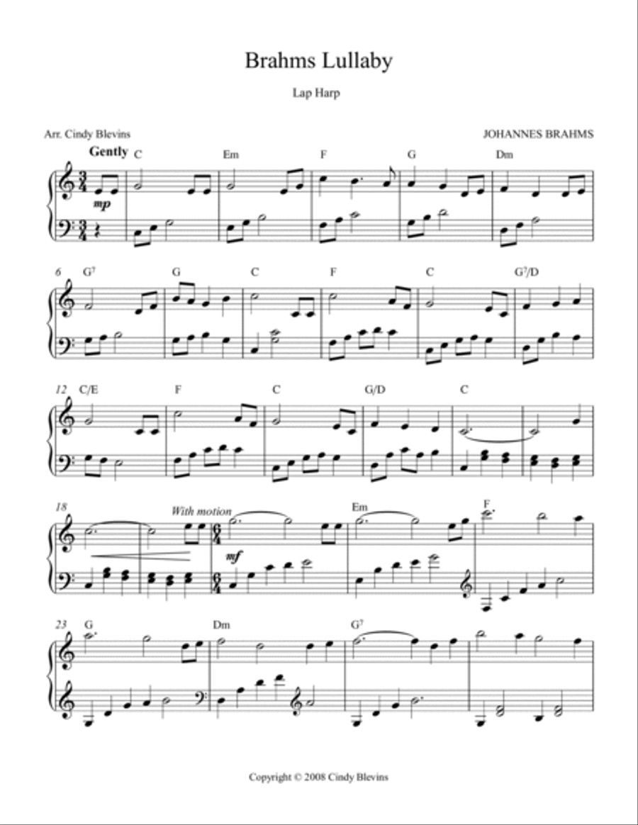 Brahms Lullaby, for Lap Harp Solo image number null