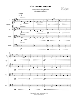 Mozart: Ave Verum Corpus for String Quartet