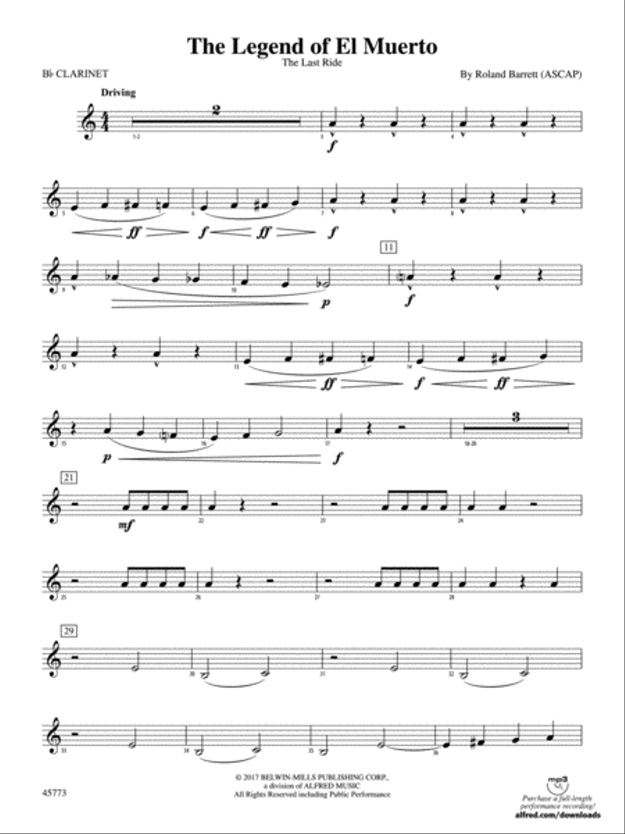 The Legend of El Muerto: 1st B-flat Clarinet Concert Band scores gallery preview page 1